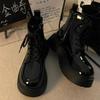 Ankle Boots Woman Winter Autumn Zipper Lace Up Warm Plush Women Shoes Hoof Mid Heels Solid Leather Modern Boots Shoes Zapatos