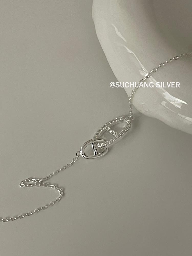 S925 Sterling Silver Diamond Pig Nose Bracelet for Women - Simple, Versatile, High-End Feel, Light Luxury