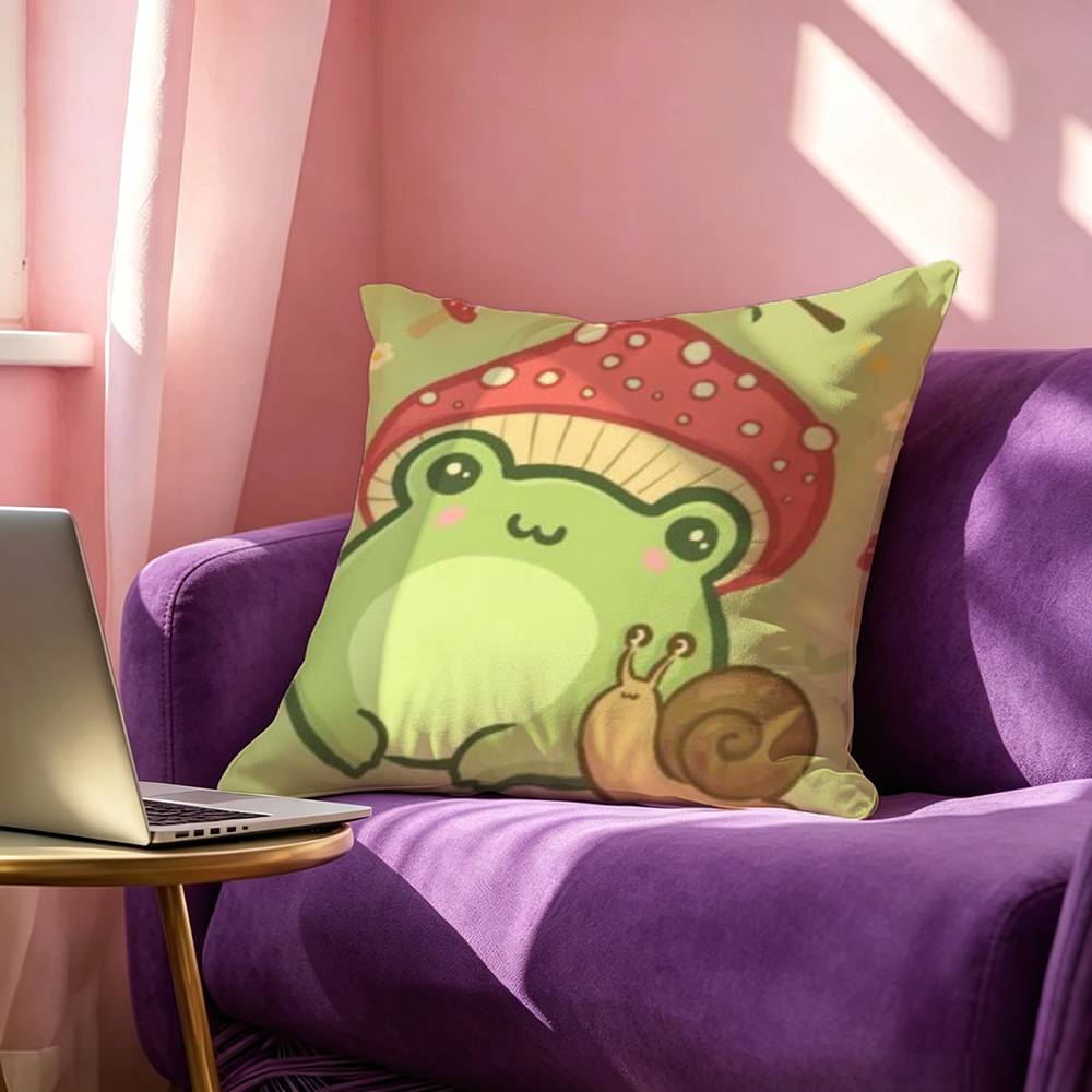 Autumu Mushroom Frog Pillow Case Square DoubleSided Sofa Cushion Cover Bedroom Bedside Pillow