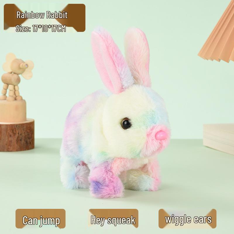 Plush Interactive White Rabbit Toy - Walking, Talking, Ear-Wiggling, Mouth-Moving Long-Haired Pet Simulation.