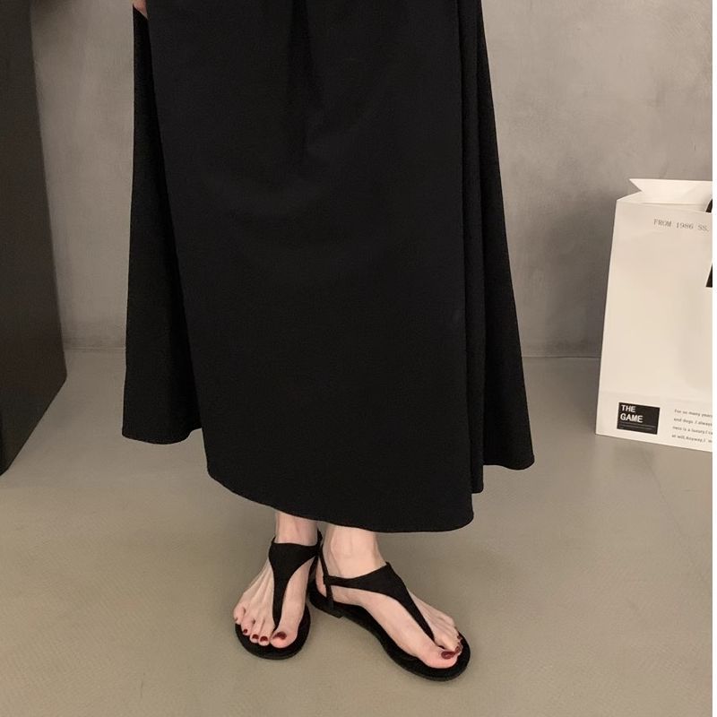 2025 New Summer Wear Casual French Cool Slippers Internet Celebrities with Suede Flat Toe Roman Sandals Women