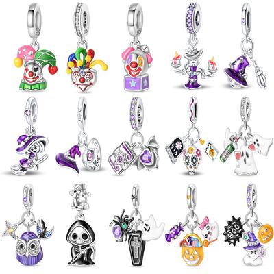 Halloween Skull Head Witch Pumpkin Charms Fitoriginal Bracelet Plated Copper Beads Diy Jewelry For Women