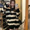 Punk Style Irregular Ripped Sweater Women's Striped Knit Pullover Loose Long-sleeve Crew Neck Top Twist Pullover Coat Korean Fashion