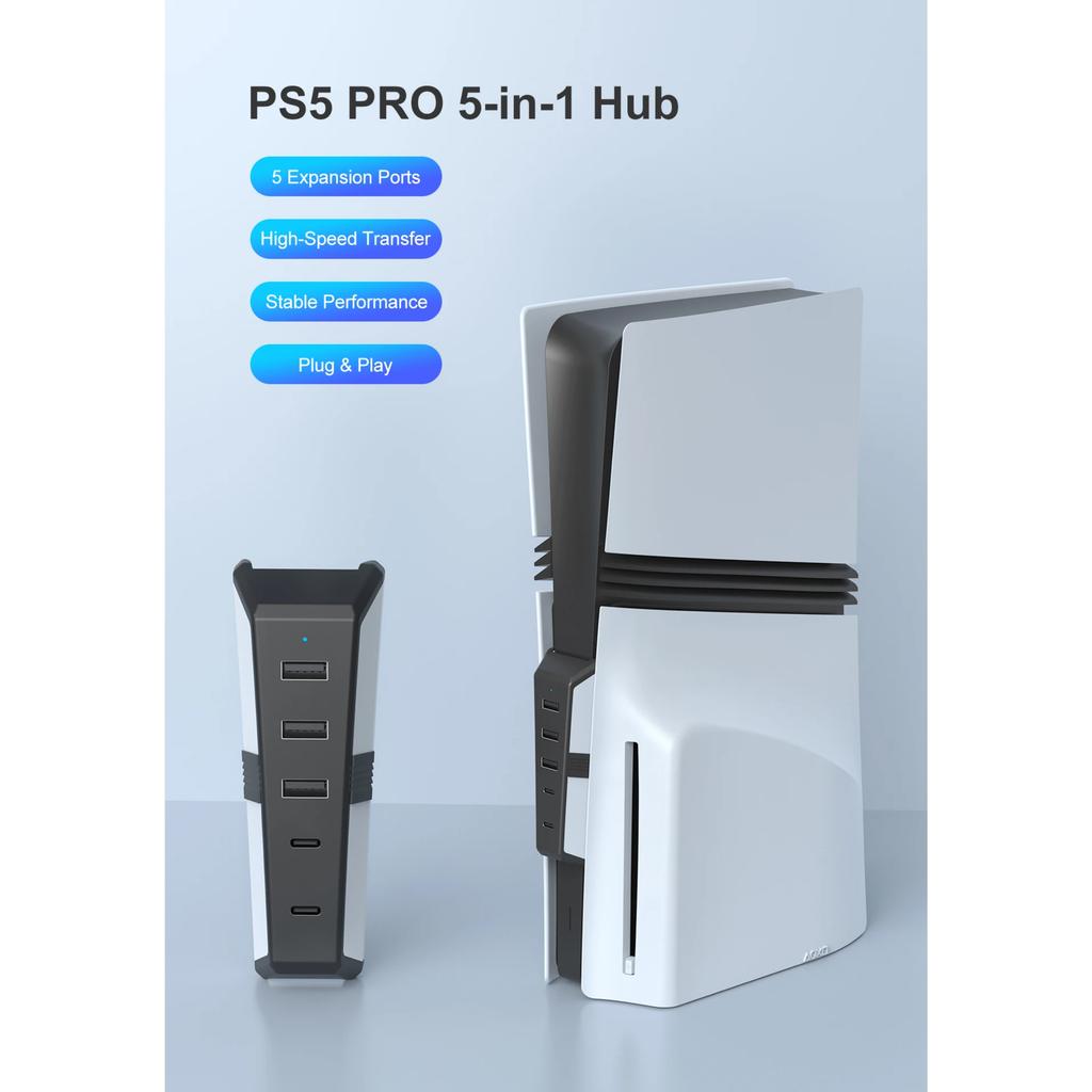 For P5 Pro USB Hub, HS-P5R007 5-in-1 USB Expansion for PlayStation 5 Pro Console, with USB 3.1 Interface