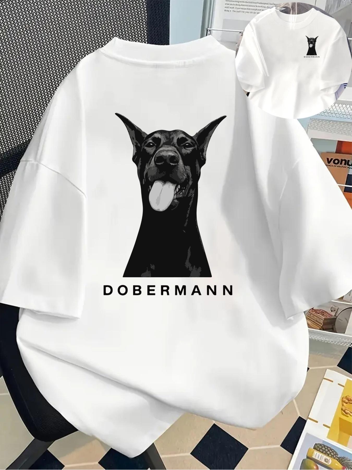 

WomenS Neck with DoberUnisex Pug Illustration Short Sleeve Summer Short Sleeved Harajuku Streetwear Tops Tees Aesthetic Clothes S