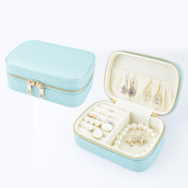 Double-Layer Portable Jewelry Box Organizer Display Travel Necklace Earrings Ring Case Boxes Leather Storage Zipper Jewelers Box