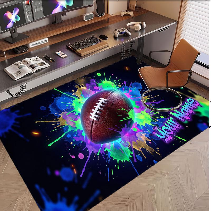 American Football Theme Soft Crystal Velvet Rug Custom Name & Text Print Non Slip Floor Rug for Bedroom Living Room