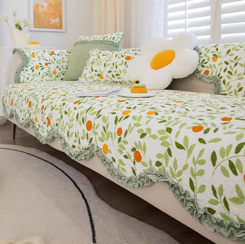 Curled Edge Rural Style Cotton Couch Mats Comfortable Soft Non Slip Sofa Towel Versatile Colorful Living Room Sofa Cover