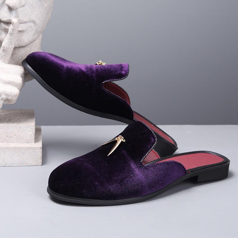 Luxry Man Shoes Fashion Casual Half Slippers High Quality Velvet Flat Slipper Party Dress Shoes for Men Driving Loafers Moccasin