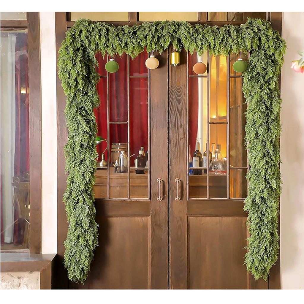 Artificial Christmas Pine Wreath Plastic Pine Needles Rattan Fake Plants Christmas Hanging Ornament Xmas Fireplace Decoration