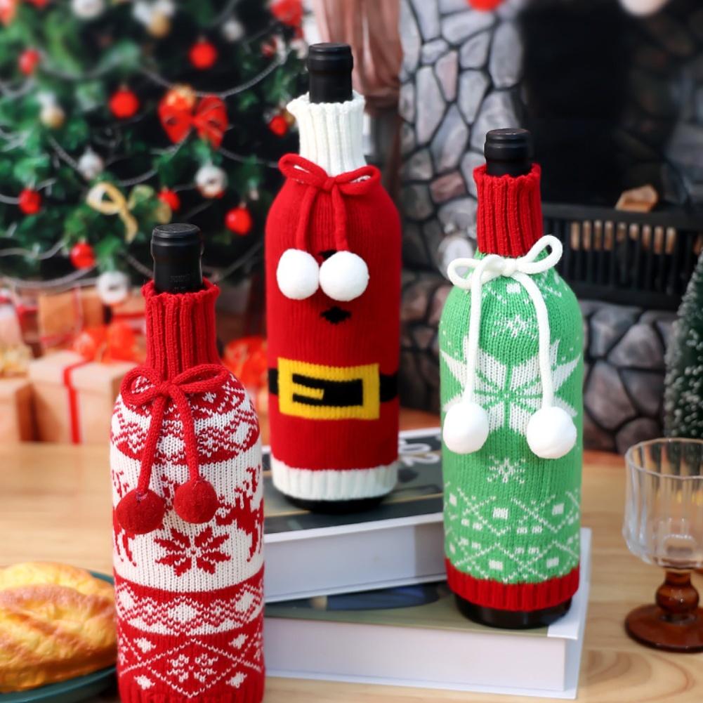 3Pack Knitted Wine Bottle Covers for Holiday Parties Suitable for Adding Festive Touch to Christmas and Seasonal Gatherings