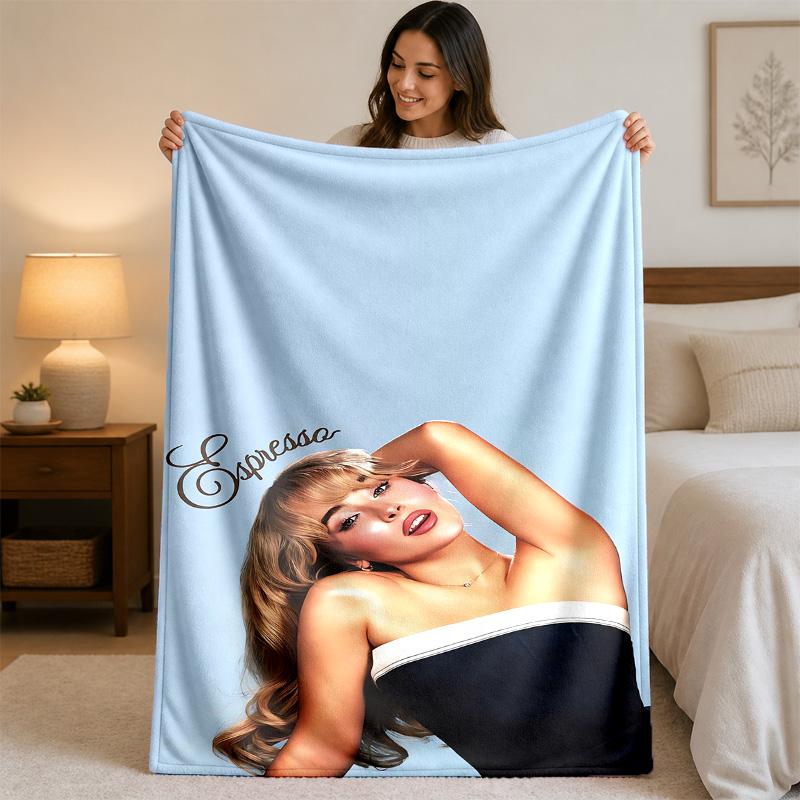 Sabrina Carpenter Print Flannel Blanket Cozy Warm Plush Throw Blanket For Bed Sofa Couch Indoor Household Use