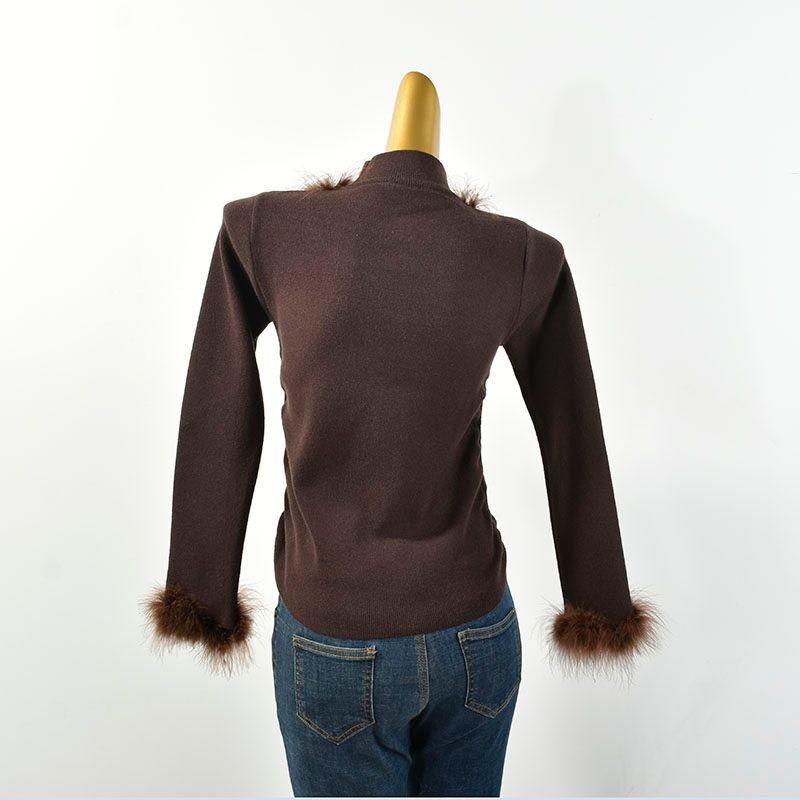 Halterneck Furry Patchwork Sweater Women's Autumn and Winter Inner Wear Fancy Elegant Silm Slimming Knitted Bottoming Shirt Tops