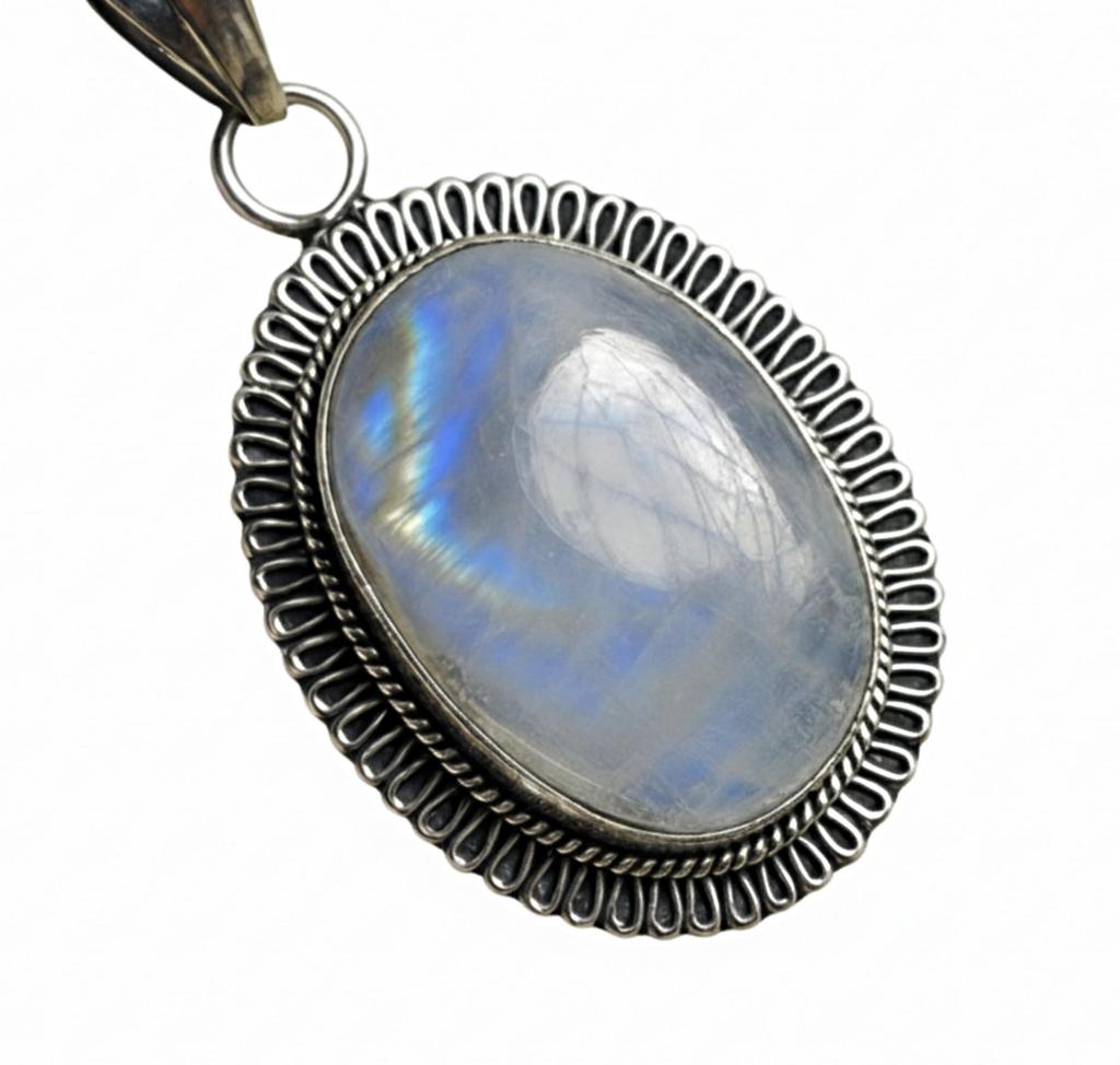 Rainbow Moonstone Pendant, 925 Solid Sterling Silver, Simple Minimalist Everyday Pendant, Necklace Pendant