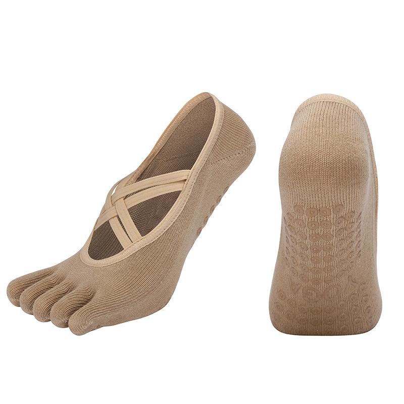 New Women Anti Slip Pilates Socks Five Toe Silicone Non-Slip Yoga Sock Bandage Ballet Dance Ladies Fitness Sports Cotton Sock