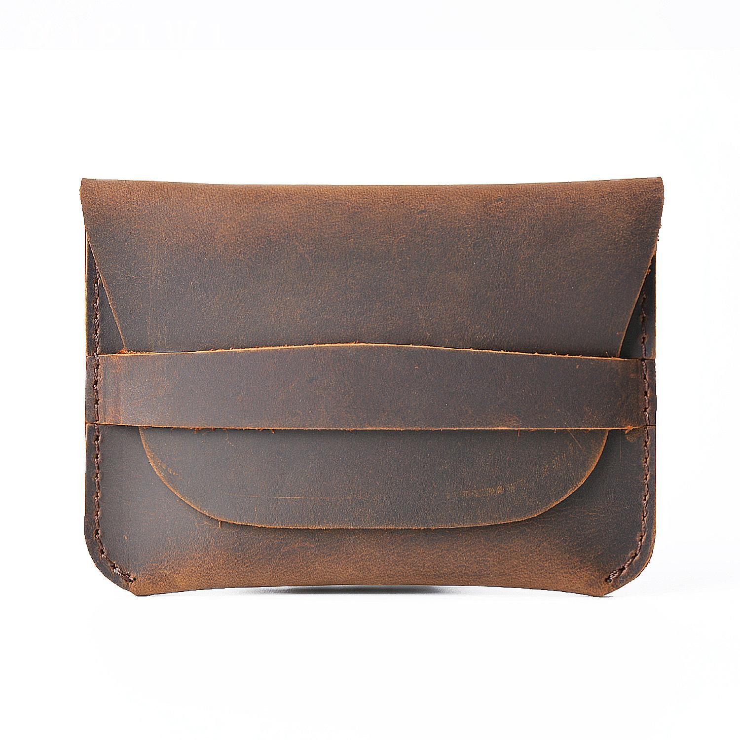 

Простая креативная ретро-сумка для карт из коровьей кожи Crazy Horse Leather с зажимом для карт и кожаным кошельком для хранения