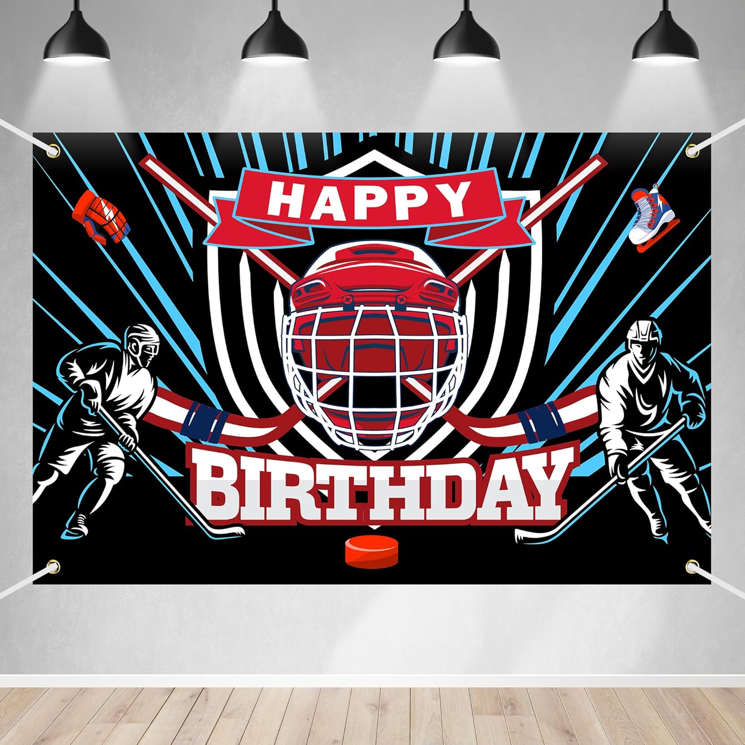 Ice Hockey Happy Birthday Backdrop Banner Ice Hockey Rink Game Sports Theme Background Decor for Player Adult Kids Boys Girls Birthday Party Favors