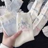 Light Blue Ballet Bow Mid-Calf Socks - Korean Cotton Ruffle Design.