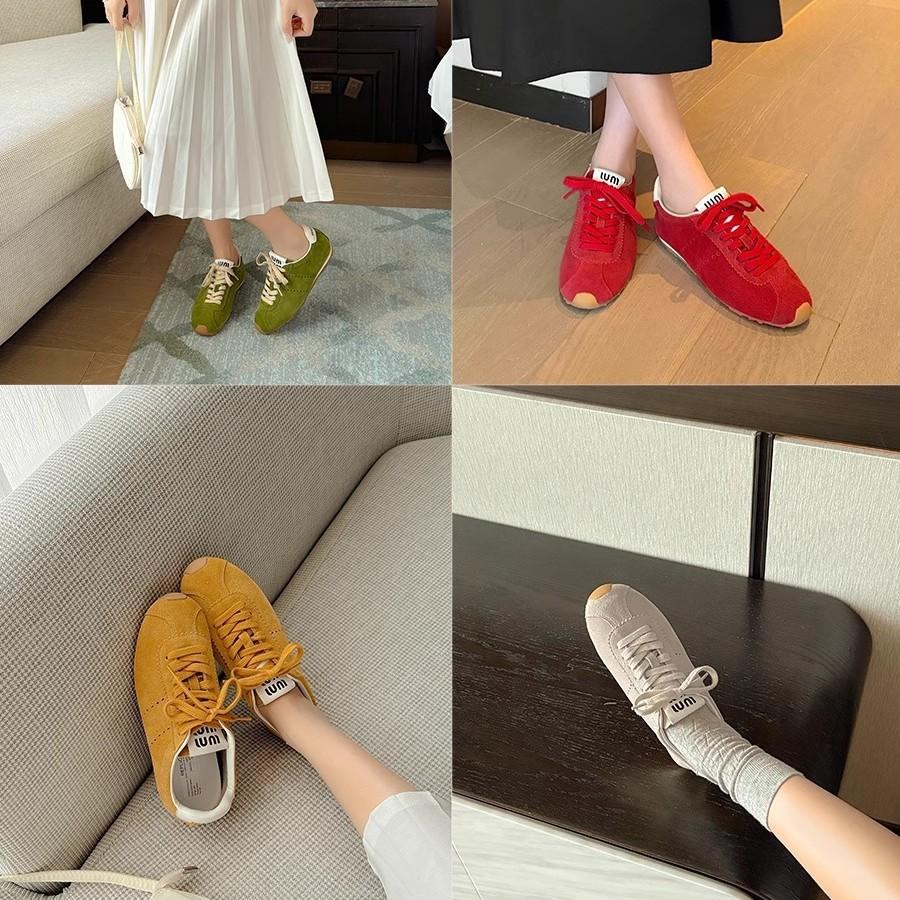 Sheepskin~ Soft Sole Lace-up Light Forrest Gump Shoes Women's Fashion Sports and Leisure Shoes Versatile Leather Retro German Training Shoes Women