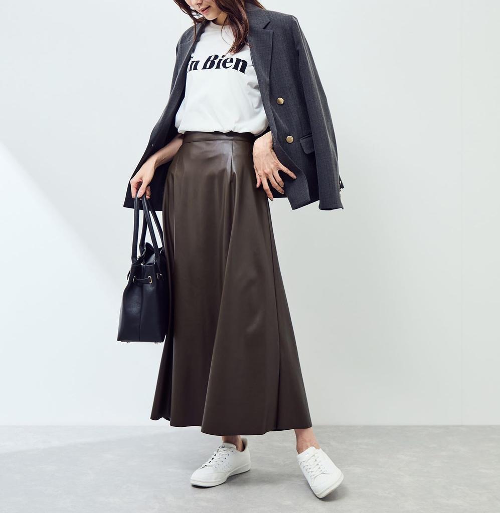 ROPE PICNIC Synthetic Leather Flared Long Brown M Skirt, (20),