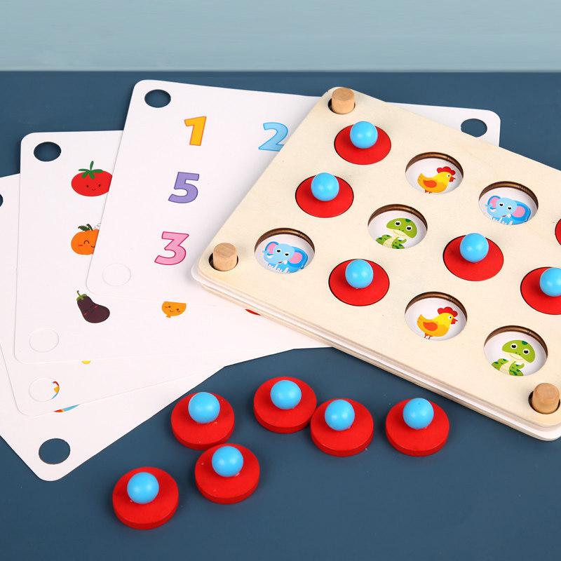Montessori Memory Chess Game 3D Wooden Puzzle Board Logic Toy Interaction Early Learning Educational Toys for Children Kids Mini
