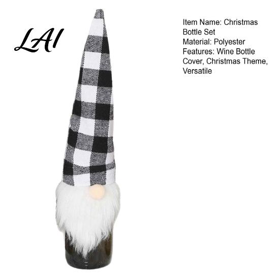 Flexible Plaid Fabric Covers Christmas Wine Bottle Cover Fluffy Artificial Beards Decor Gnome Seasonal Accessories Toppers for Holiday Table