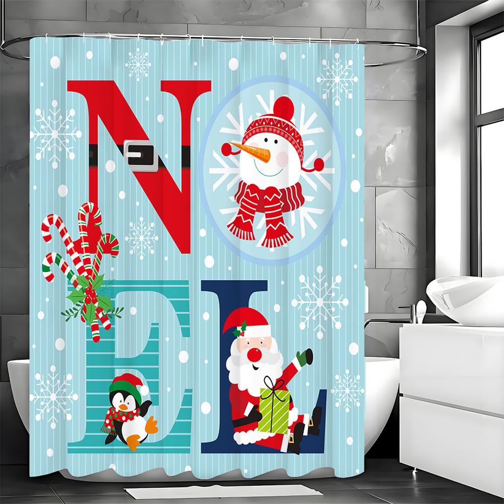 

Рождественский Дед Мороз Снеговик Пингвин Костыль Конфета Занавеска для душа, Декоративная занавеска для душа для ванной, Водонепроницаемая занавеска для душа 90*180cm