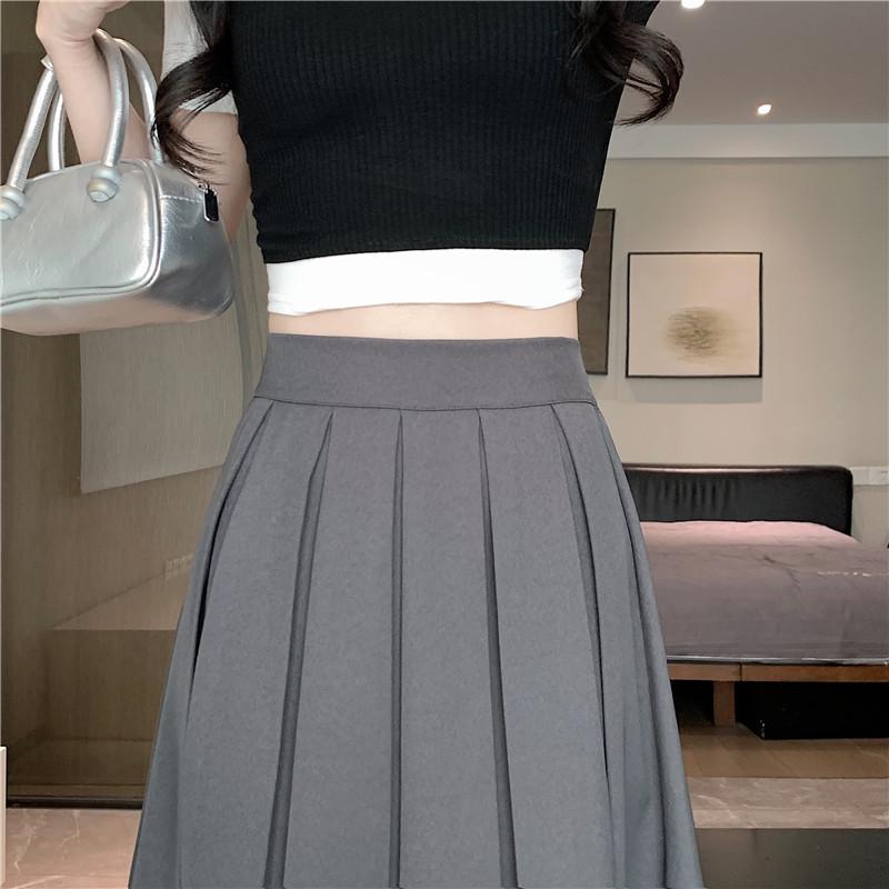 Chic Summer Pleated A-Line Skirt - Plus Size, Age-Reducing, Solid Color, Mid-Length