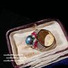 Kaiserliches Brasilien Rosa Lila Chalcedon Edelsteinring, Meerjungfrauentränen, Tahitianischer Ragon Platin Grau Perlen Halskettenring