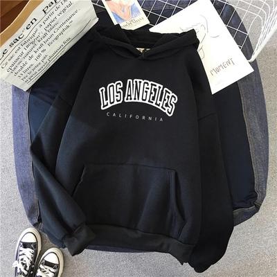 Nadměrná dámská mikina s potiskem Los Angeles, podzimní zimní styl, flísová, volná, vysoce kvalitní mikiny, styly s nápisy, s kapucí