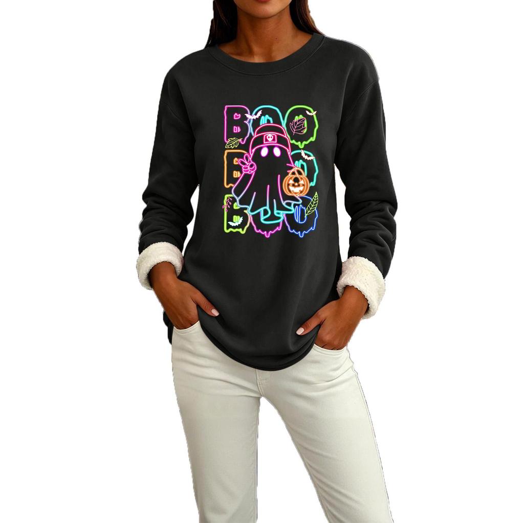 Women's Lined Long Sleeve Round Neck Halloween Sweatshirt Winter Casual Top