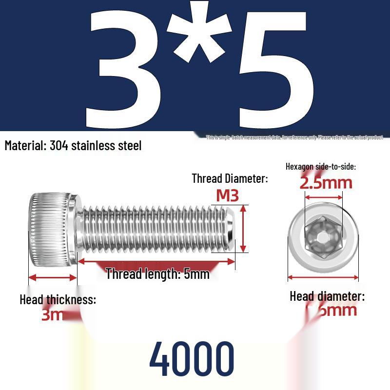 304 Stainless Steel Hex Socket Head Cap Screws, M2-M10, Extended Length