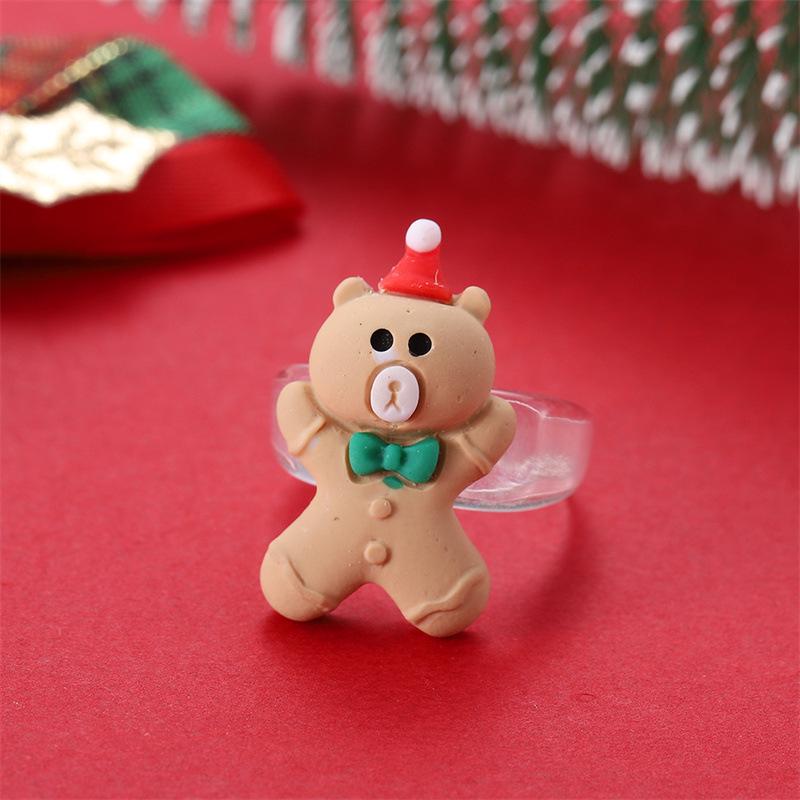 Vánoční kreslený prsten s medvědem, zvonkem a sobem - Slavnostní a módní