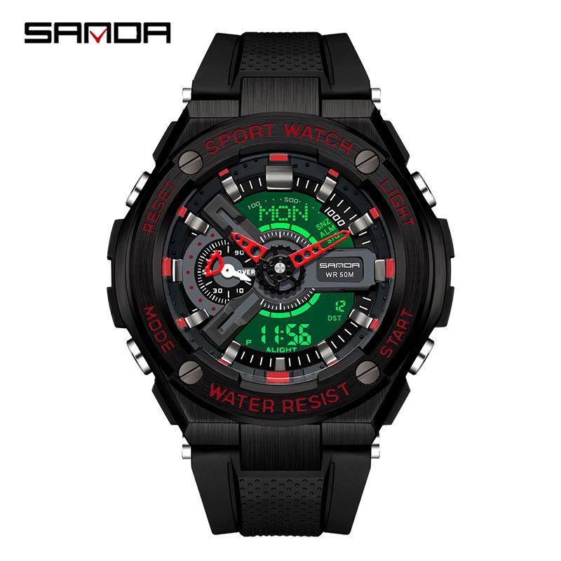 Sanda Men s Luminous Alloy Sports Watch - Waterproof, Alarm, Fashionable Summer Timepiece.