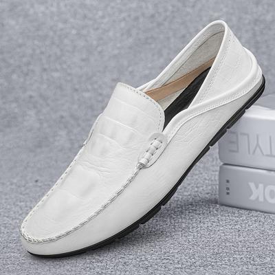 2025 Designer White Loafers Men Handmade Genuine Leather Male Casual Shoes Slip On Soft Flats Man Moccasins Mens Driving Shoes