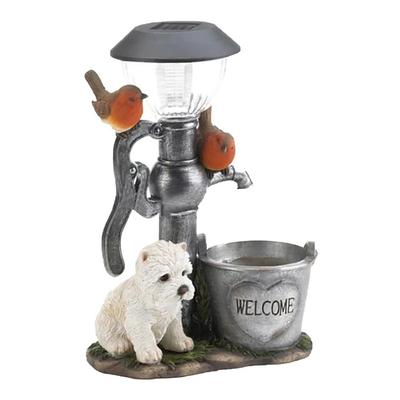 Solar Dog/Cat/Rabbit Resin Garden Courtyard Well Decoration Ornaments Garden Animal Plant Decoration