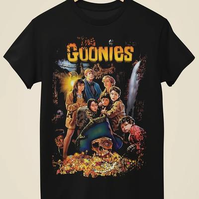 The Goonies Movie Poster Inspired Black T-Shirt Casual Crew Neck Short Sleeve All-Season Wear Machine Washable Clothing