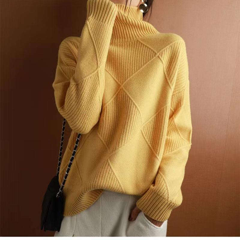 Diamond Grid, Texture, Smooth, Solid Color, Pullover Sweater, Autumn and Winter Thick Design, Multiple Colors To Choose From, Winter Inner Wear