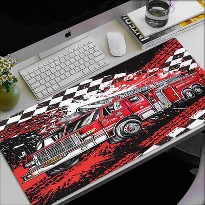 Fire Truck Theme Mouse Pad, Non Slip Rubber Base, Multifunctional Office & Home Decor, Perfect for Workspace Personalization.