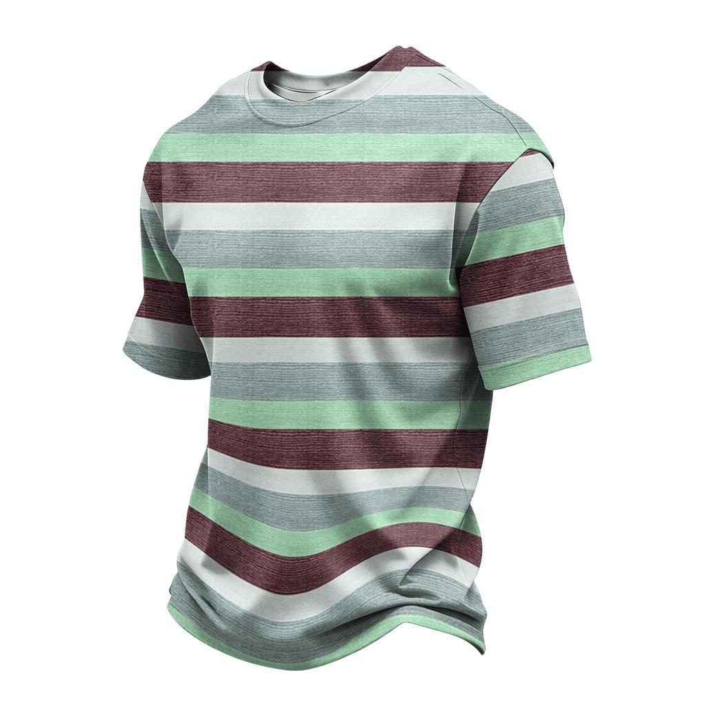 Men's Casual Quick-Dry Round Neck Short Sleeve Striped T-Shirt - Lightweight Mesh Breathable