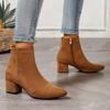 New fashion pointed solid color test zipper fashion boots women's suede four-season medium heel short boots