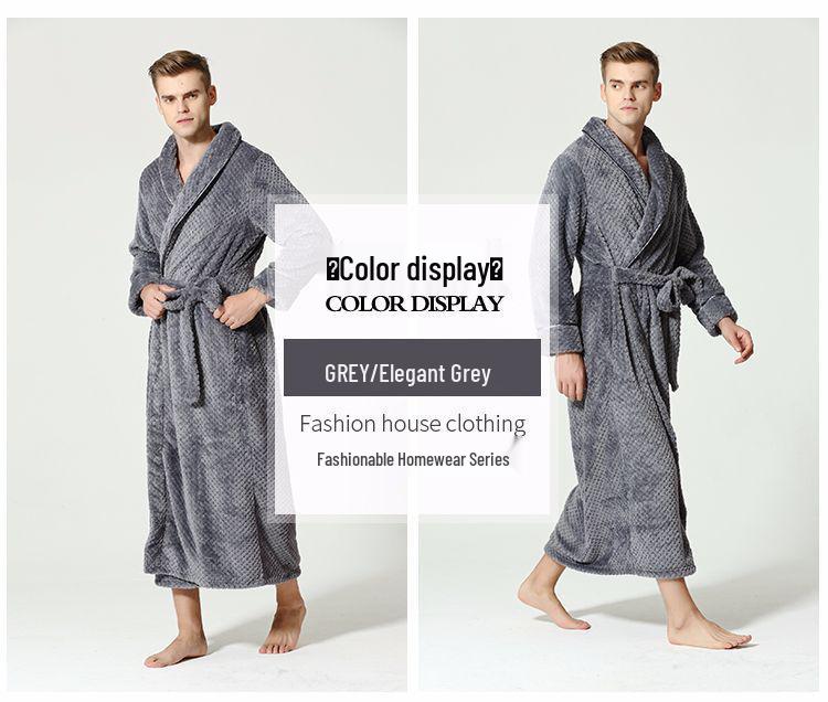 Extended Length Coral Fleece Bathrobe and Pajama Set for Men and Women - Plush, Thickened, Perfect for Winter and Autumn