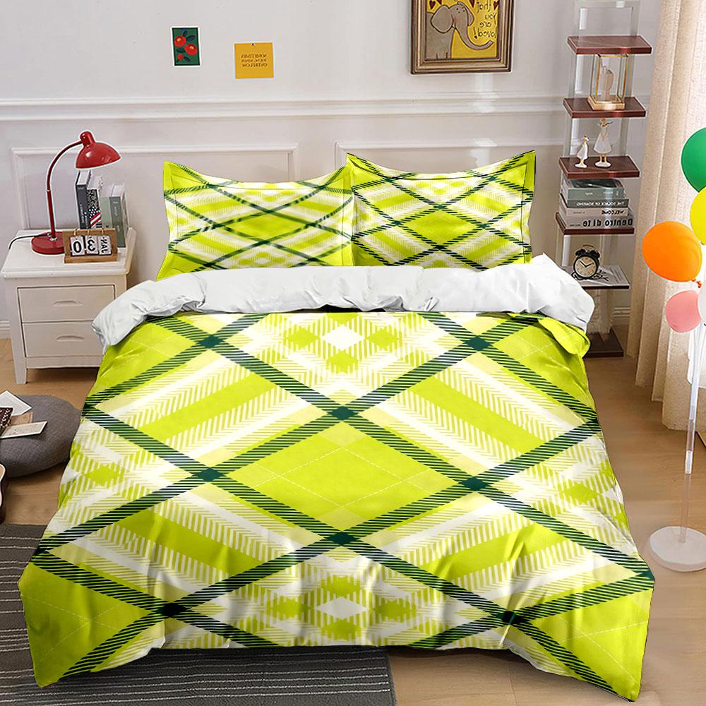 Green and yellow plaid. Bedding sets Duvet cover sets Duvet covers Pillowcases(1 * Duvet Cover 2 * Pillowcases without duvet insert)