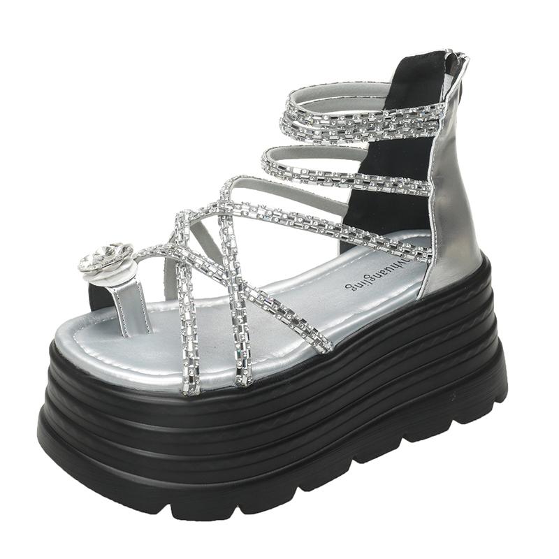 Fashion Summer Crystal Sandals 8CM Wedge Heels Sneakers New Women Beach Flip Flop High Platform Casual Breathable Walking Shoes