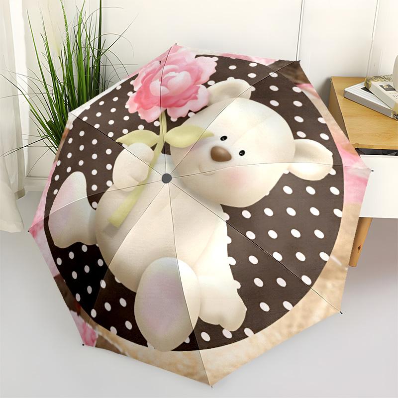 1pc Teddy Bear with Rose Automatic Umbrella Portable Home Essential Umbrella, Iron Umbrella Structure Suitable for All Seasons yy251123174