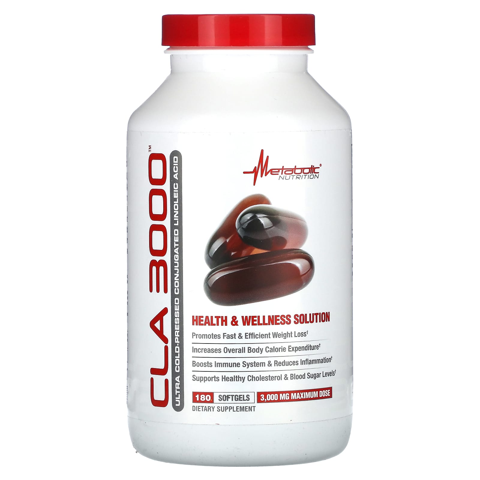 

Metabolic Nutrition, CLA 3000, 3,000mg, 180 softgels (1,000mg per softgel)