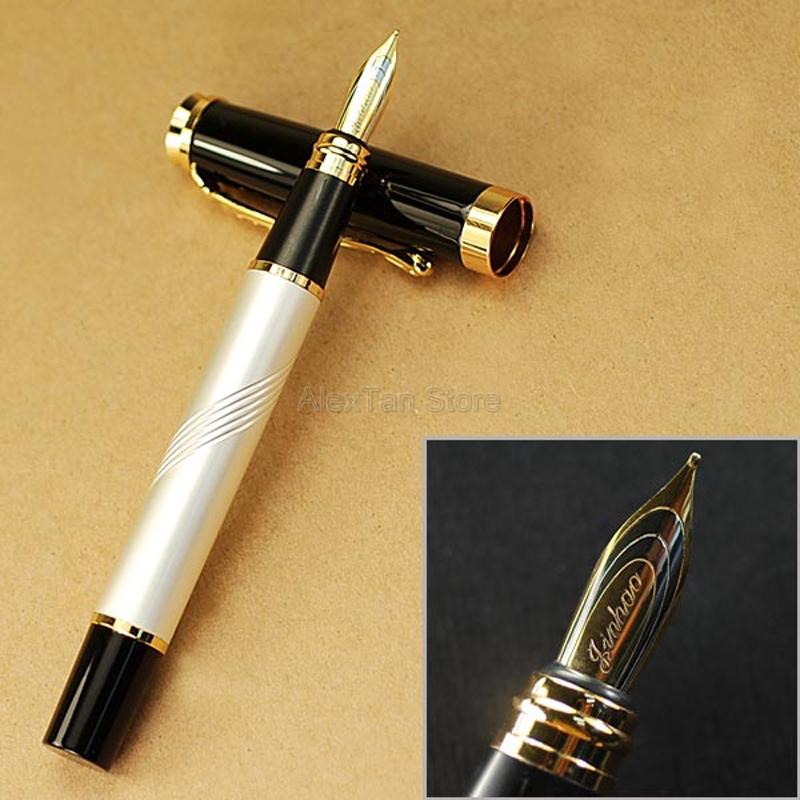 Jinhao 500 Высококачественная металлическая перьевая ручка, черная с золотым, со средним пером белый
