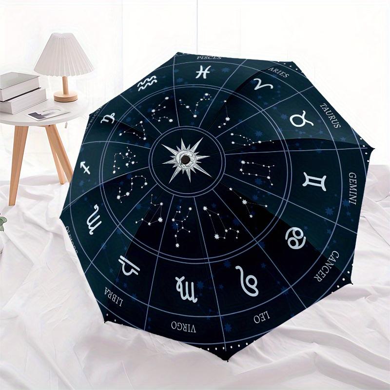Tierkreisrad Astrologie-Diagramm Dekor Schirm, Tragbarer 3-fach Schirm für Männer & Frauen, Weihnachtsgeschenk ES247
