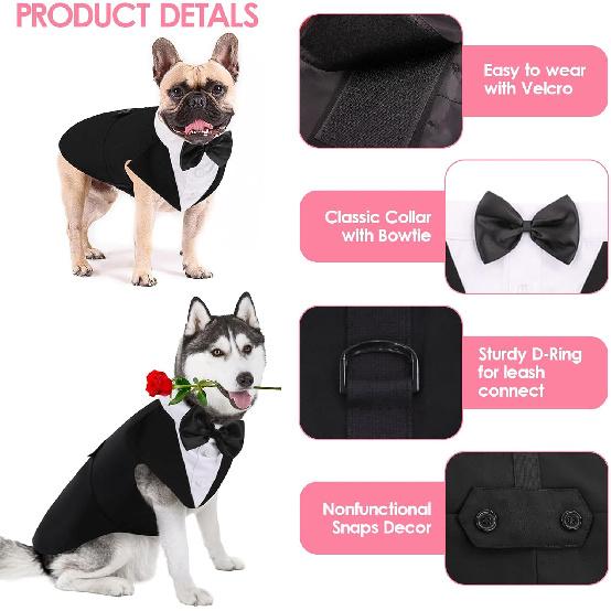 AOFITEE Dog Tuxedo Formal Dog Suit and Bandana Set, Gentle Dogs Wedding Party Suit Bow Tie Shirt, Tuxedo for Small Dogs Costume Outfit with