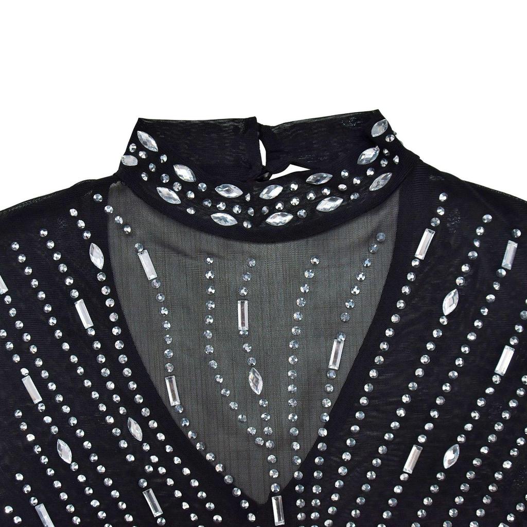 Europeisk & Amerikansk Mode Enfärgad Mesh Strass Långklänning